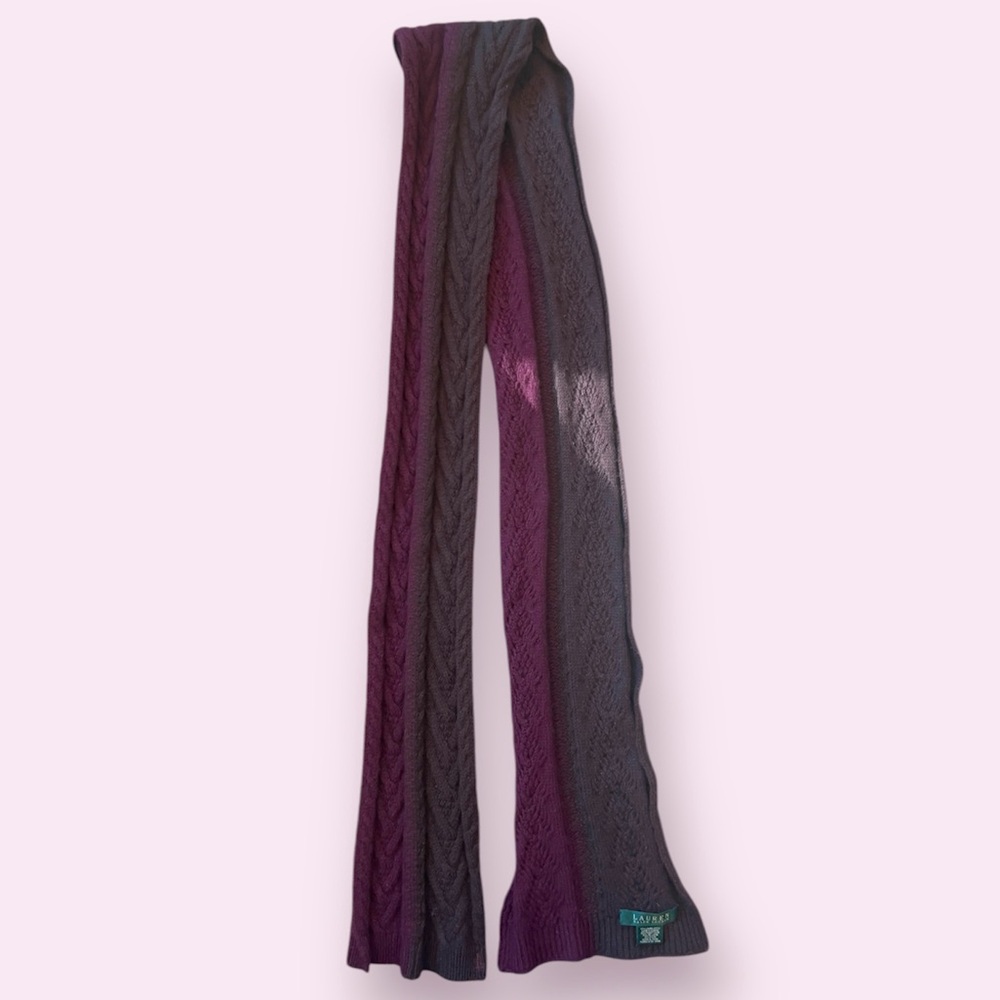 Ralph Lauren Purple and Brown Cable Knit Scarf